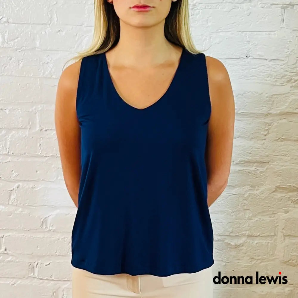 Kinross | Bamboo Hi Low V Tank Xs / Navy Women’s Top